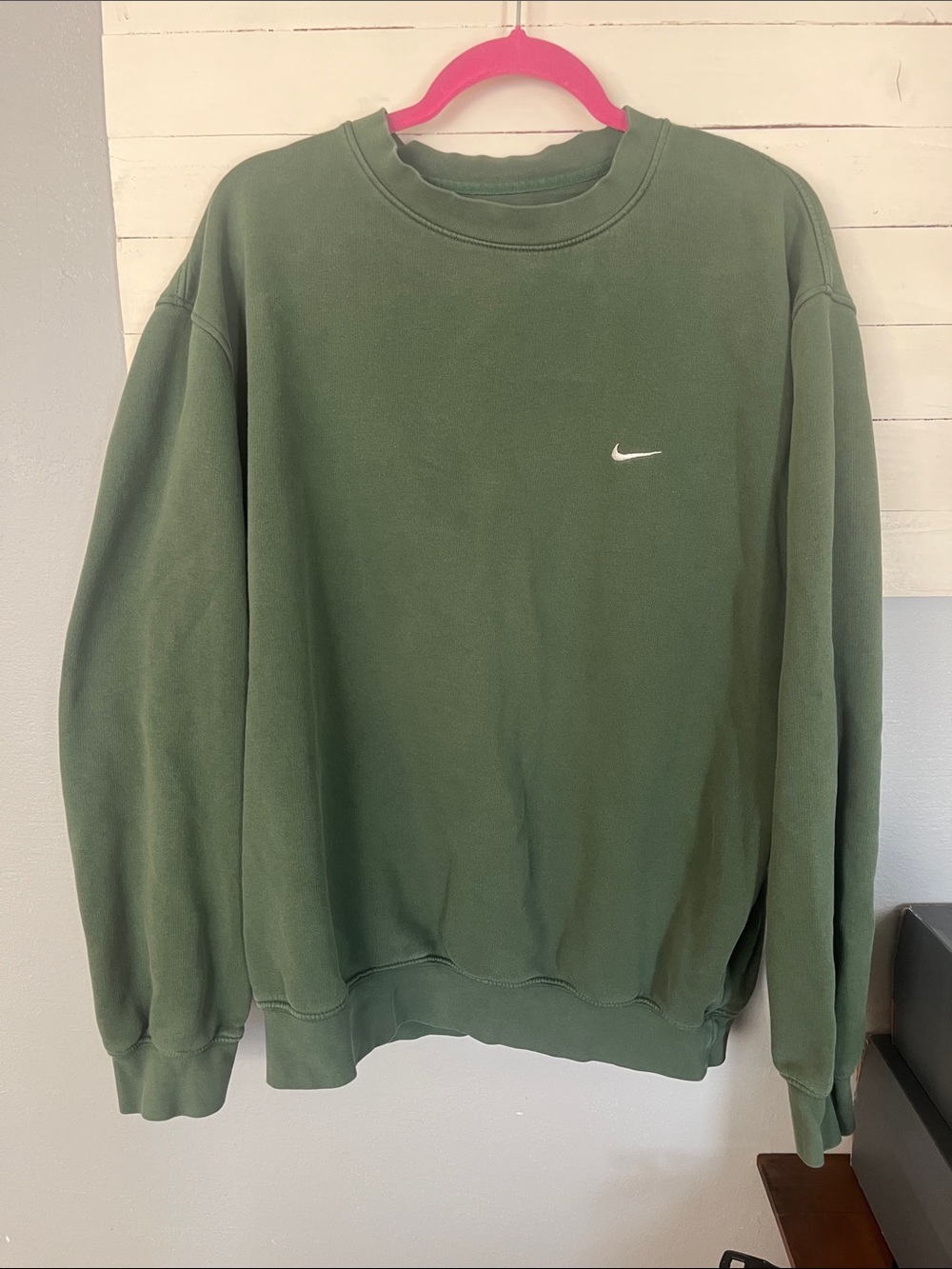 Nike Olive Green Crewneck Sweatshirt with White Swoosh